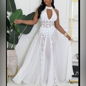 Elegant White Halter Maxi Dress